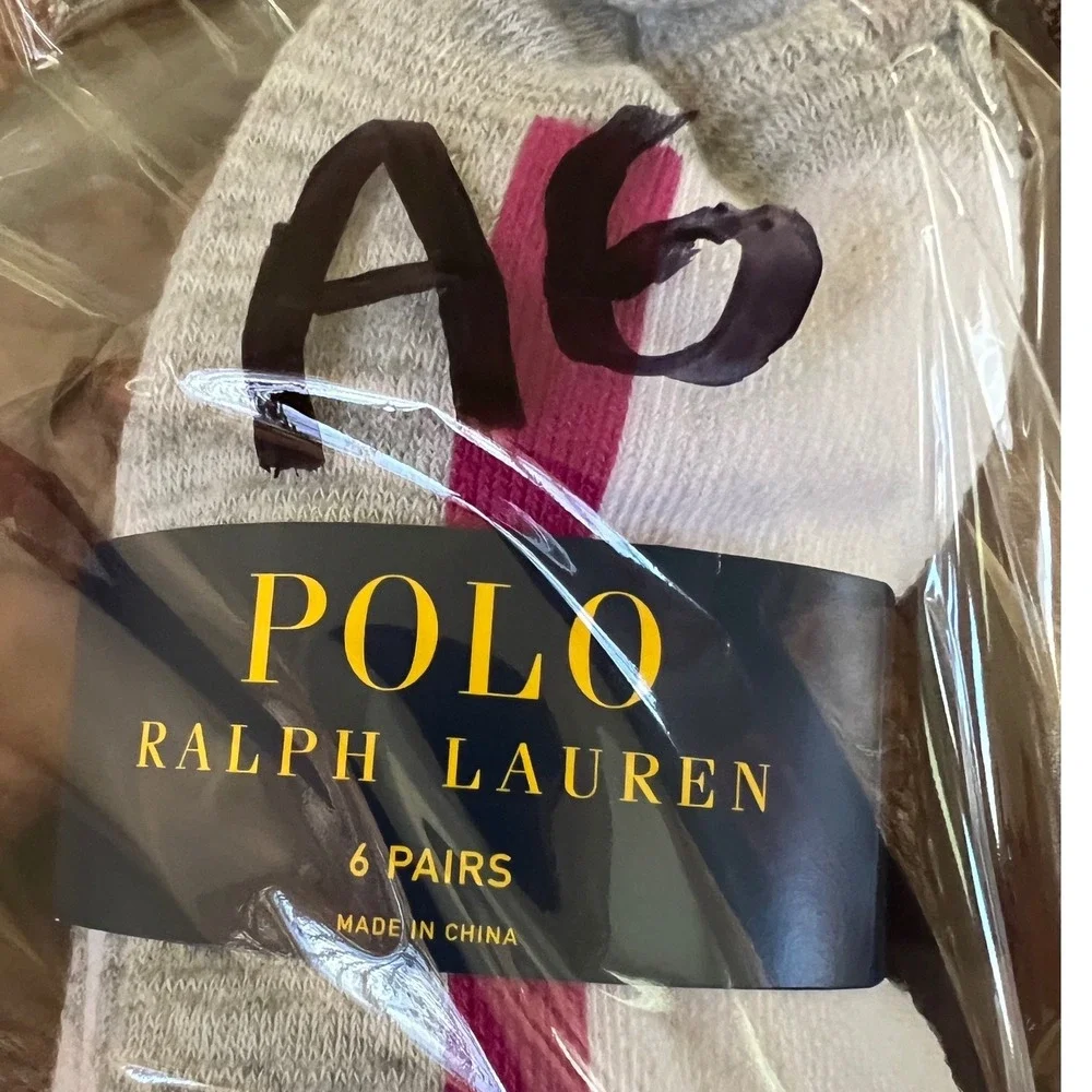 Polo Ralph Lauren Socks Women 4-10.5 White New 6 Pairs Multicolor Logo